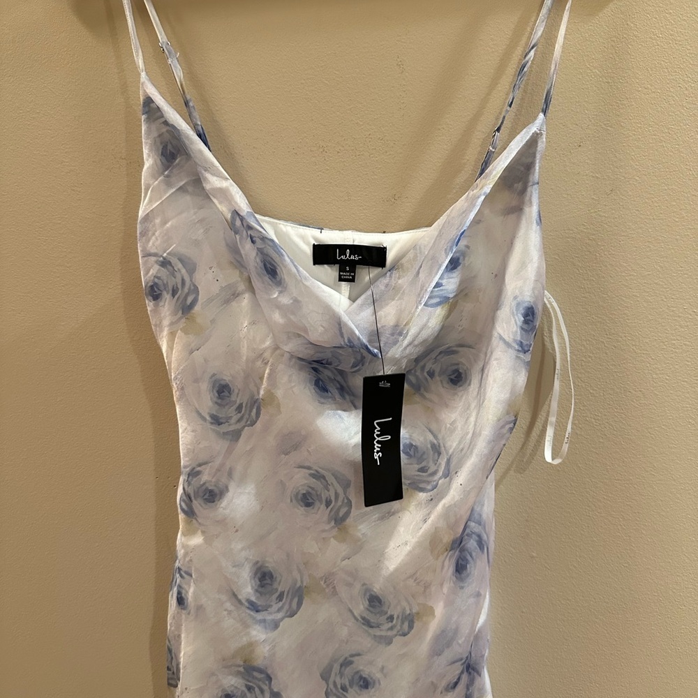 New Lulu's Dreamy Direction Ivory Floral Organza Cowl Slip Midi Dress - Picture 9 of 11